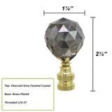 # 24007-42, 2 Pack, Charcoal Grey Faceted Crystal Lamp Finial in Brass Plated Finish, 2 1/4" Tall