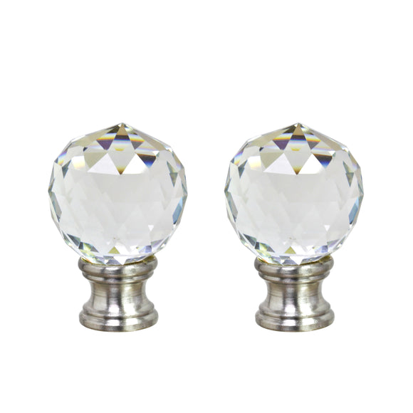 # 24008-12, 2 Pack, Clear Faceted Crystal Lamp Finial in Brushed Nickel Finish, 1 3/4