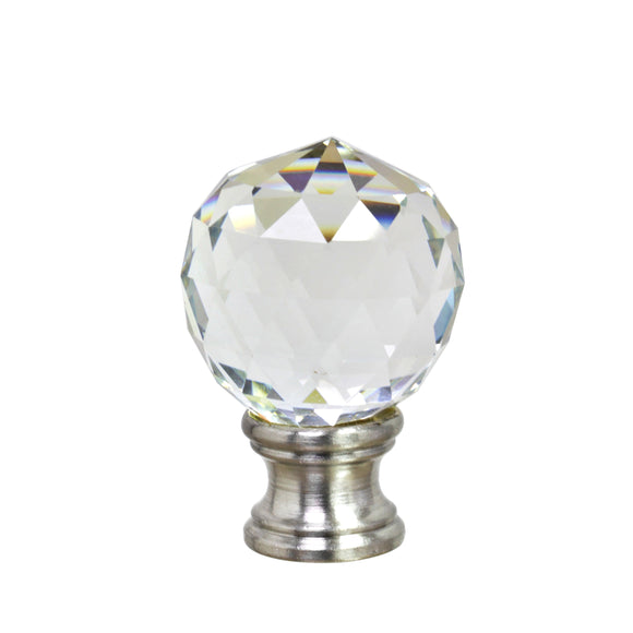 # 24008, 1 Pack, Clear Faceted Crystal Lamp Finial in Brushed Nickel Finish, 1 3/4