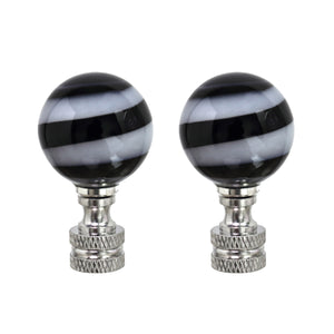 # 24009-12, 2 Pack Black & White Glass Ball Lamp Finial in Nickel Finish, 2" Tall