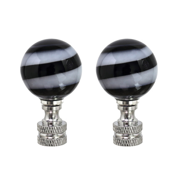 # 24009-12, 2 Pack Black & White Glass Ball Lamp Finial in Nickel Finish, 2
