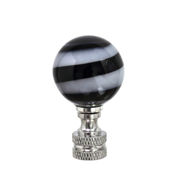 # 24009, 1 Pack Black & White Glass Ball Lamp Finial in Nickel Finish, 2