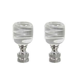 # 24010-12, 2 Pack Clear with White Cloud Glass Lamp Finial in Nickel Finish, 2" Tall