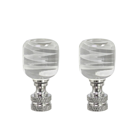 # 24010-12, 2 Pack Clear with White Cloud Glass Lamp Finial in Nickel Finish, 2