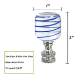 # 24011, 1 Pack Clear with Blue Line Glass Lamp Finial in Nickel Finish, 2" Tall