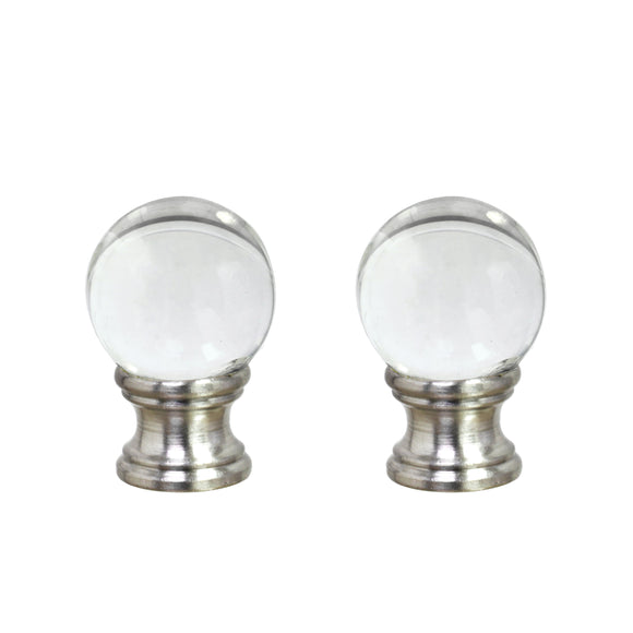 # 24014-12, 2 Pack Clear Glass Ball Lamp Finial in Nickel Finish, 1 1/2