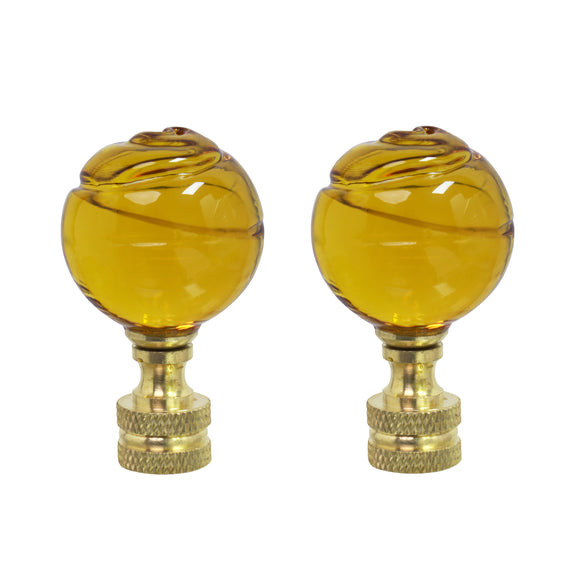 # 24015-12, 2 Pack Yellow Glass Ball Lamp Finial in Solid Brass Finish, 2