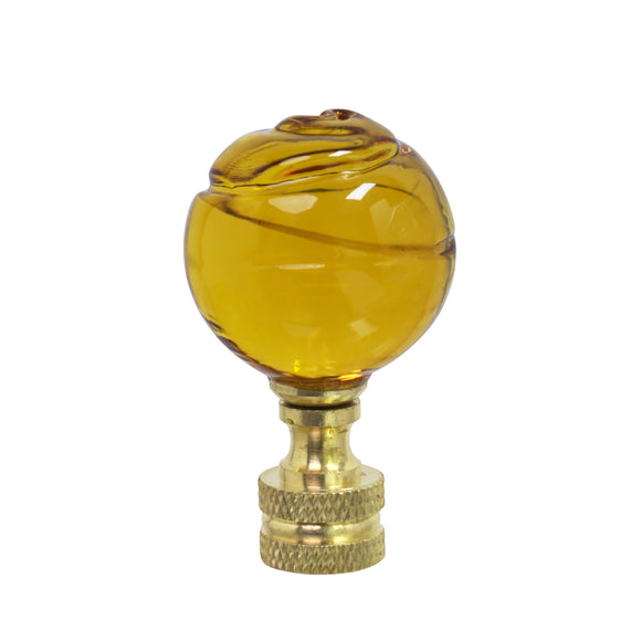 # 24015, 1 Pack Yellow Glass Ball Lamp Finial in Solid Brass Finish, 2