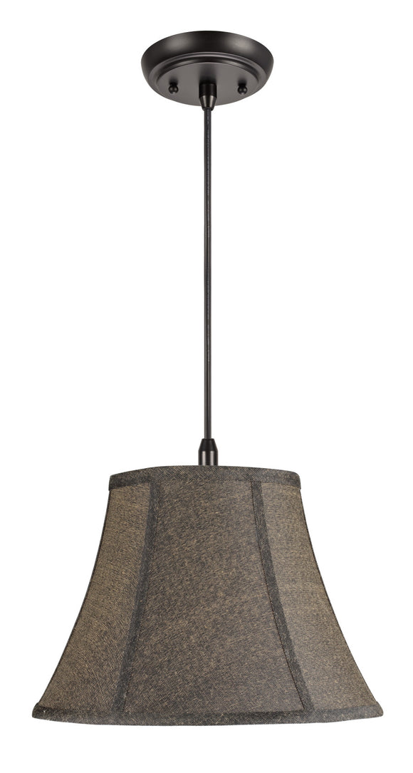 # 70093 One-Light Hanging Pendant Ceiling Light with Transitional Bell Fabric Lamp Shade, Two-Toned Textured Black, 13