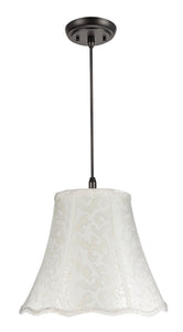 # 70101 One-Light Hanging Pendant Ceiling Light with Transitional Bell Lamp Shade in an Off White Textured Fabric, 14" W