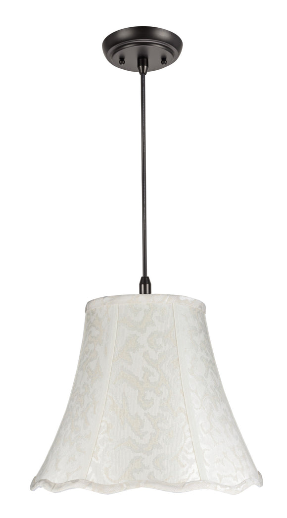 # 70101 One-Light Hanging Pendant Ceiling Light with Transitional Bell Lamp Shade in an Off White Textured Fabric, 14