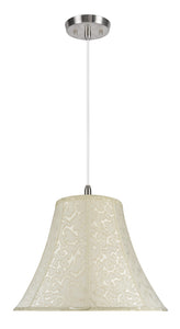# 70111 Two-Light Hanging Pendant Ceiling Light with Transitional Bell Fabric Lamp Shade, Off White Textured Fabric, 18" W