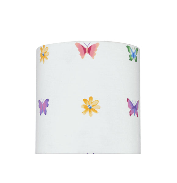 # 31062 Transitional Drum (Cylinder) Shaped Spider Construction Lamp Shade in White with Butterfly & Flowers, 8