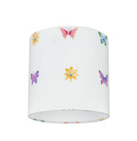 # 31062 Transitional Drum (Cylinder) Shaped Spider Construction Lamp Shade in White with Butterfly & Flowers, 8" wide (8" x 8" x 8")