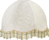 # 34502, Handsewn Off-White Spider Lamp Shade, Jacquard Textured Fabric with Fringe, 4" Top x 13" Bottom x 10" Slant Height