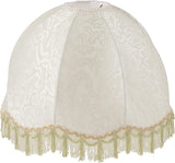 # 34502, Handsewn Off-White Spider Lamp Shade, Jacquard Textured Fabric with Fringe, 4" Top x 13" Bottom x 10" Slant Height