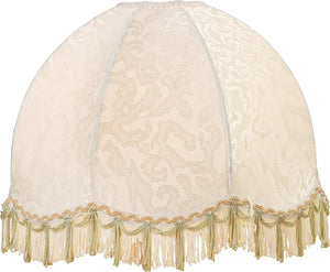 # 34502, Handsewn Off-White Spider Lamp Shade, Jacquard Textured Fabric with Fringe, 4" Top x 13" Bottom x 10" Slant Height