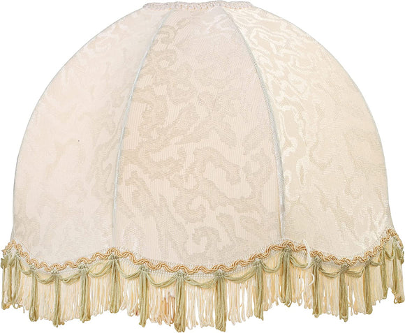 # 34502, Handsewn Off-White Spider Lamp Shade, Jacquard Textured Fabric with Fringe, 4