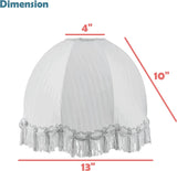 # 34502, Handsewn Off-White Spider Lamp Shade, Jacquard Textured Fabric with Fringe, 4" Top x 13" Bottom x 10" Slant Height