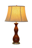 # 40002, 28" High Transitional Wooden Table Lamp, Brown Wood with Satin Nickel Base and Bell Shaped Lamp Shade in Off White, 16" Wide