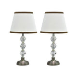 # 40010 Two Pack, 17 1/2" H Transitional Crystal Glass Table Lamp, Pewter Finish, White Hardback Empire Shade, 9" W