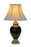 # 40011, 29" High Traditional Ceramic Table Lamp, Black with Antique Brass Base and Bell Shaped Lamp Shade in Off White, 17" Wide