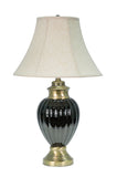 # 40011, 29" High Traditional Ceramic Table Lamp, Black with Antique Brass Base and Bell Shaped Lamp Shade in Off White, 17" Wide
