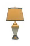 # 40016  26" High Traditional Ceramic Table Lamp, in Beige, Satin Nickel Base, Off White Hardback Empire Shaped Shade, 15" W