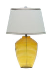 # 40018, 25" High Modern Glass Table Lamp, Amber Colored Finish with Empire Shaped Lamp Shade in Off White, 16" Wide