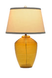 # 40018, 25" High Modern Glass Table Lamp, Amber Colored Finish with Empire Shaped Lamp Shade in Off White, 16" Wide