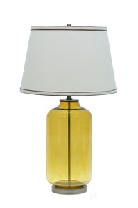 # 40020, 26 1/2" High Modern Glass Table Lamp, Amber Colored Finish with Empire Shaped Lamp Shade in Off White, 15" Wide