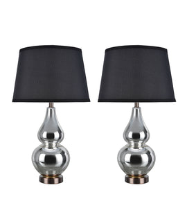 # 40022 Two Pack 26" H Modern Glass Table Lamp, Mercury, Antique Copper Base, Black Hardback Empire Shade, 15" W