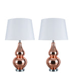 # 40026 Two Pack 26" H Modern Glass Table Lamp, Red Copper, Chrome Base, White Hardback Empire Shade, 15" W