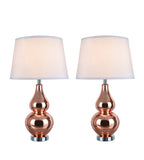 # 40026 Two Pack 26" H Modern Glass Table Lamp, Red Copper, Chrome Base, White Hardback Empire Shade, 15" W