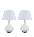 # 40029, Two Pack Set 23" High Modern Glass Table Lamp, White with Antique Red Copper Base and Hardback Empire Shaped Lamp Shade in White, 14 1/2" Wide