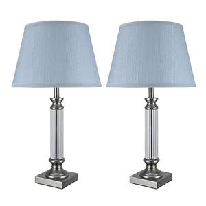 # 40033-1 Two Pack 23 1/2" High Contemporary Table Lamp, Pewter Finish with Light Blue Empire Shaped Shade, 13" W