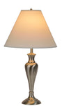 # 40035 28" High Transitional Metal Table Lamp, Satin Nickel Finish, Off White Hardback Empire Shaped Shade, 16" W