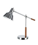 # 40042  24 1/2" High Modern Metal Desk Lamp, in a Chrome Finish with Wood Accents and a Metal Lamp Shade, 23" Wide