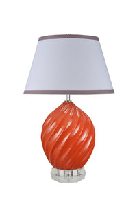 # 40044-1, 26 1/2" High Traditional Ceramic Table Lamp, Tangerine with Crystal Base and Empire Shaped Lamp Shade in White, 17 1/2" Wide
