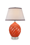 # 40044-1, 26 1/2" High Traditional Ceramic Table Lamp, Tangerine with Crystal Base and Empire Shaped Lamp Shade in White, 17 1/2" Wide