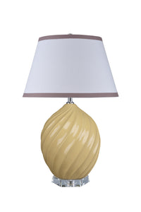 # 40044-2, 26 1/2" High Traditional Ceramic Table Lamp, Daffodil Yellow with Crystal Base and Empire Shaped Lamp Shade in White, 17 1/2" Wide