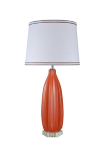 # 40046-1, 32 1/2" High Traditional Ceramic Table Lamp, Tangerine with Crystal Base and Empire Shaped Lamp Shade in White, 16" Wide
