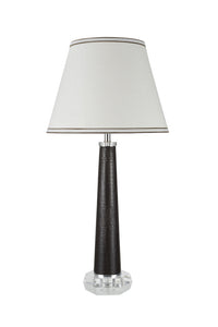 # 40053, 30" High Modern Table Lamp, Brown Faux Leather with Crystal Base and Hardback Empire Shaped Lamp Shade in White, 15" Wide