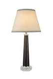 # 40053, 30" High Modern Table Lamp, Brown Faux Leather with Crystal Base and Hardback Empire Shaped Lamp Shade in White, 15" Wide