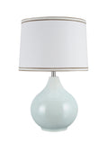 # 40062-1, 21" High Traditional Ceramic Table Lamp, Pale Sea Green Finish with Hardback Empire Shaped Lamp Shade in Off White, 13" Wide