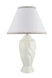 # 40064-1, 30" High Traditional Ceramic Table Lamp, Off White Finish with Hardback Empire Shaped Lamp Shade in Off White, 18" Wide