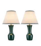 # 40066-2 Two Pack 20" High, Traditional Ceramic Table Lamp, Green with Off-White Hardback Empire Shaped Shade, 12 1/2" W