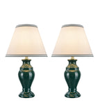 # 40067-1 Two Pack 19 1/2" High, Traditional Ceramic Table Lamp, Green with Hardback Empire Shaped Lamp Shade in Off-White, 12" W