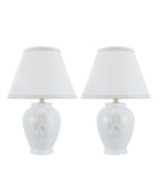 # 40069-1 Two Pack 17" High, Traditional Ceramic Table Lamp, White with Off-White Hardback Empire Shaped Shade, 11 1/2" W