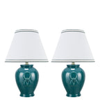 # 40069-2 Two Pack 17" High, Traditional Ceramic Table Lamp, Green with Hardback Empire Shaped Lamp Shade in Off-White, 11 1/2" W